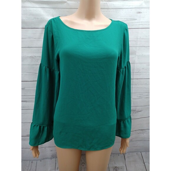 Loft Women's Long Sleeve Ruffle Keyhole Green Blouse Top Size S - Picture 1 of 10